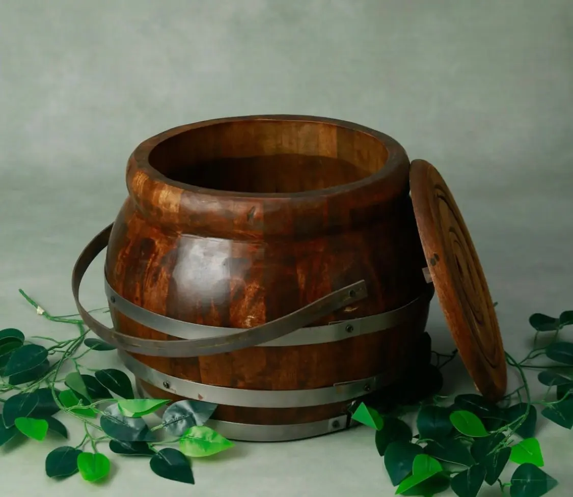 Wooden Barrel Food Storage — Handcrafted Export Product by NXTGENEXPORTS, Moradabad